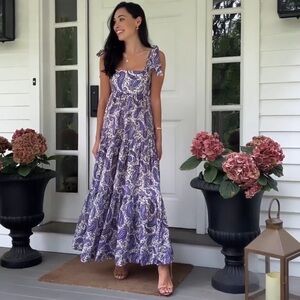 ZIMMERMANN DEVI PRINTED LACE UP COTTON MAXI DRESS